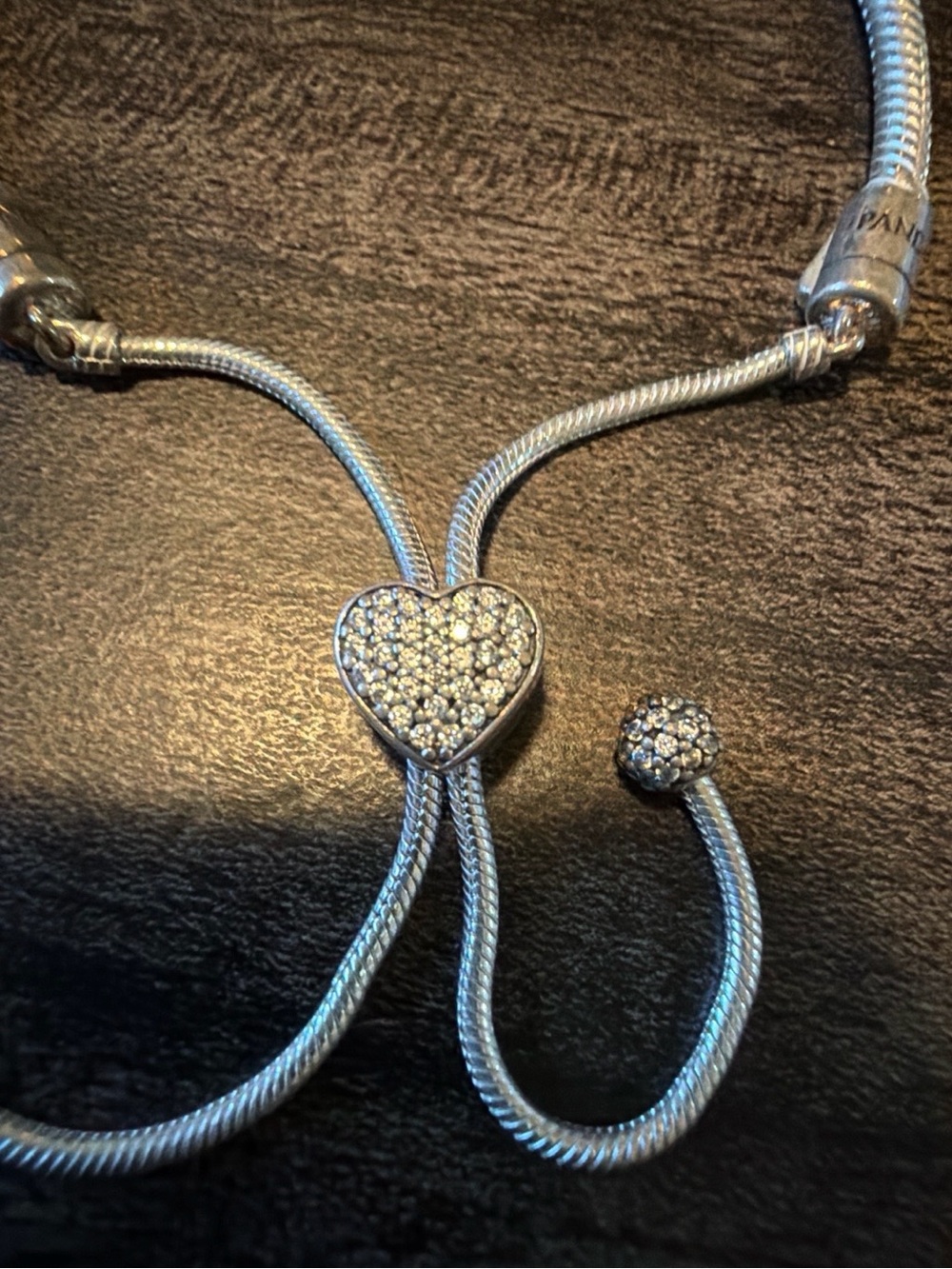 Pandora Sparkling Heart Adjustable Slider Bracelet Sterling Silver 925 W/Pouch.. - Picture 3 of 4